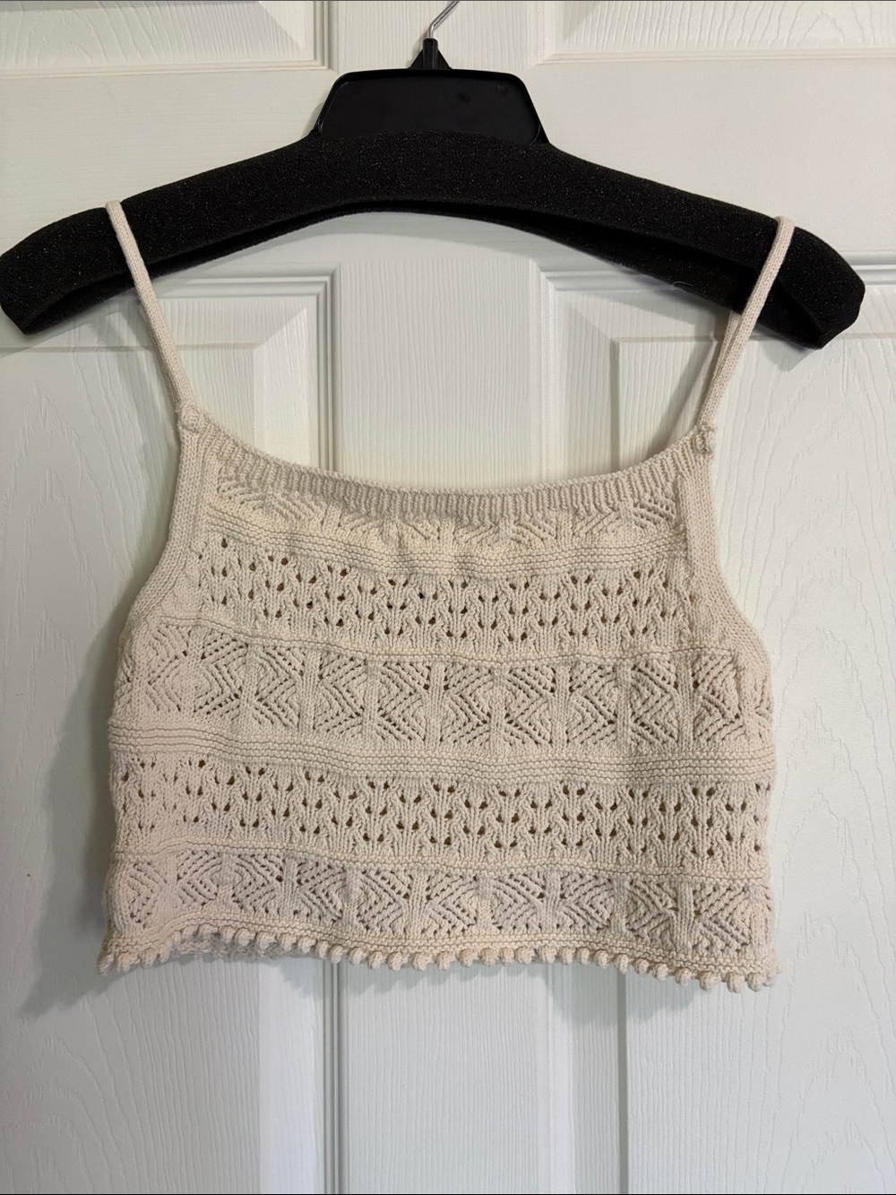 Zara Cream Knit Crochet Crop Cami